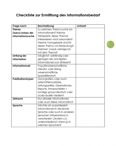 Screenshot Checkliste zur Ermittlung des Informationsbedarfs