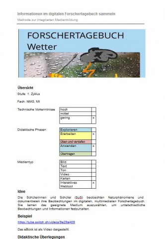 Screenshot Arbeitblatt Informationen im digitalen Forschertagebuch festhalten