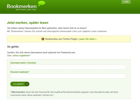 Screenshot Website Bookmerken