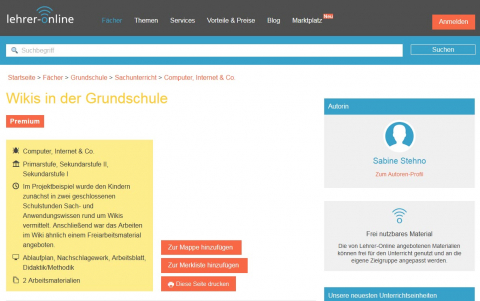 Screenshot Webseite Wikis in der Grundschule