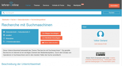Screenshot Webseite Recherch mit Suchmaschinen
