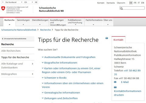 Screenshot Website Tipps für die Recherche