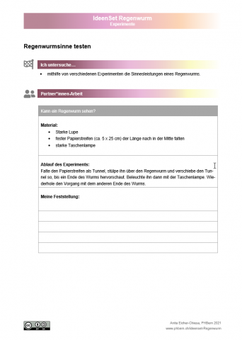 Experiment "Regenwurmsinne testen"