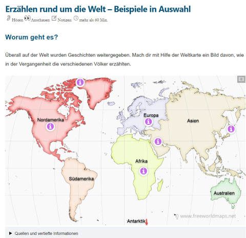 Interaktive Kontinentkarte Erzählen