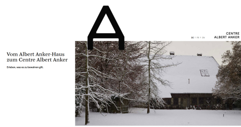 Screenshot der Website des Center Albert Anker. Ankers Wohnhaus ist abgebildet.