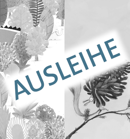 Die Deckblätter der Bücher zum Thema Natur / Nachhaltige Entwicklung. Über ihnen ist gross das Wort "Ausleihe" geschrieben.