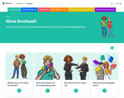 Screenshot der Plattform Profolio - meine Berufswahl
