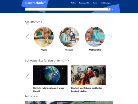 Ein Screenshot der Website "Planet Schule"