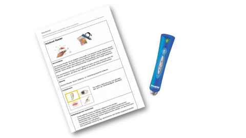 Vorschau des Steckbriefs sowie Abbildung eines Anybook-Reader-Stifts