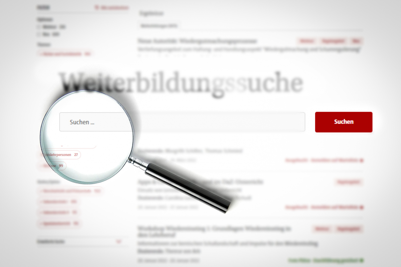 Stilisiertes Bild der Weiterbildungssuche mit Lupe