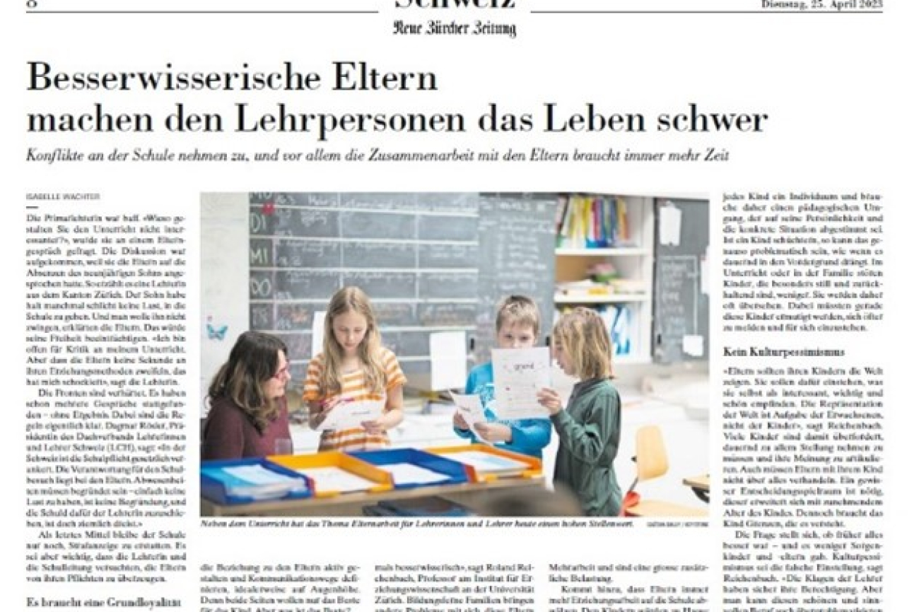 NZZ-Artikel zur Zusammenarbeit zwischen Eltern und Schulen