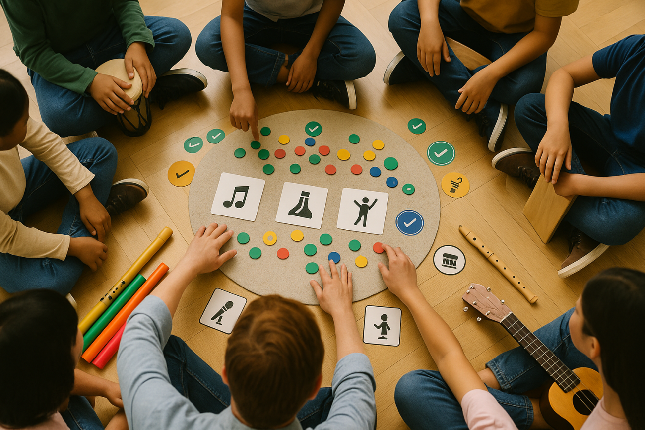 Kinder beim Musikunterricht im Kreis
