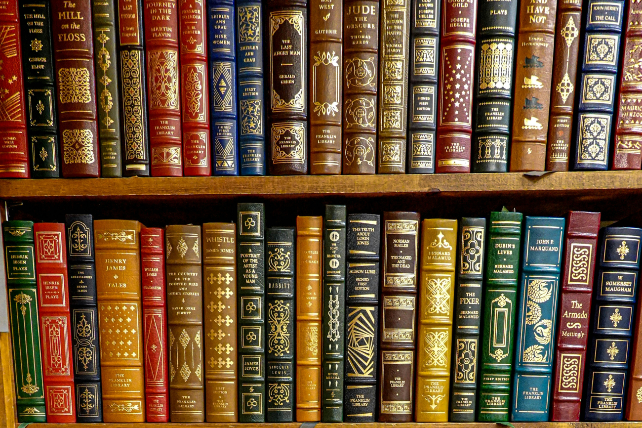 Bücher auf braunem Holzregal