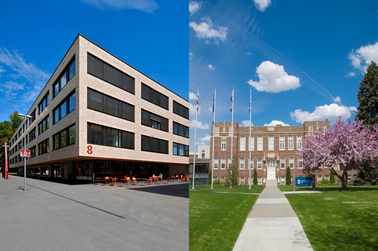 Zwei Universitätsgebäude, eines der PHBern und eines der Concordia University of Edmonton