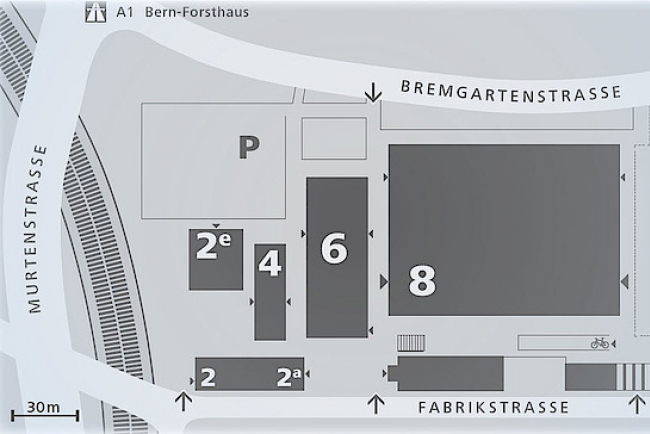 Karte auf welcher die Gebäude des Hochschulzentrums vonRoll abgebildet sind.