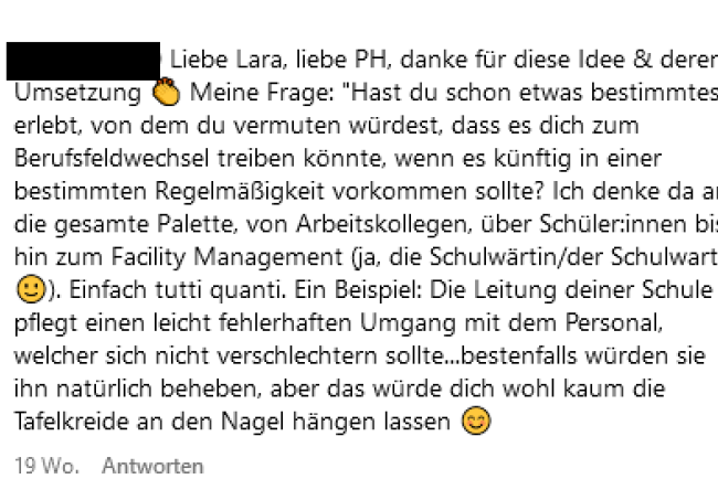 Instagram Kommentar mit einer Frage an Lara
