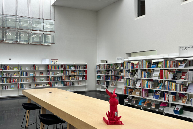 Innenansicht der Bücherregale in der Mediothek der PHBern