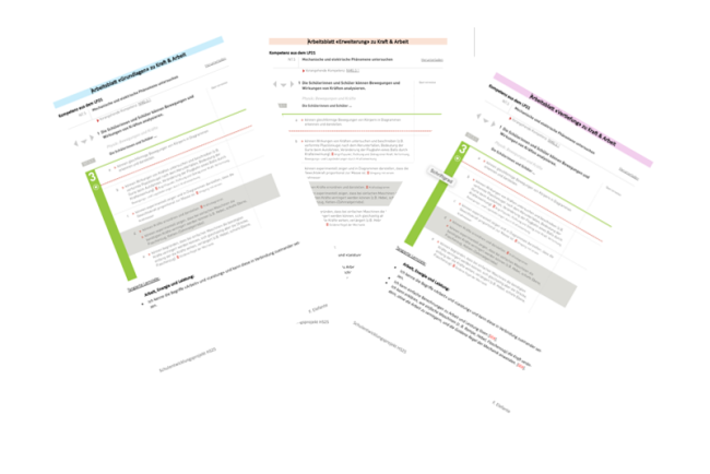 Abbildung der 3 Arbeitsblätter auf 3 Schwierigkeitsstufen