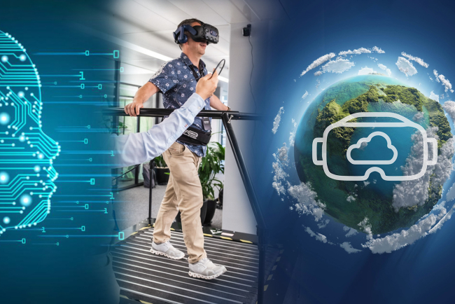 EcoWalk Mann auf Laufband mit VR-Brille